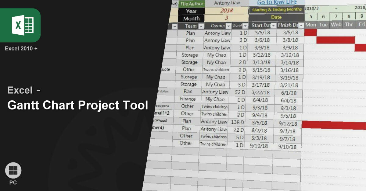 Excel - Gantt Chart Project Tool